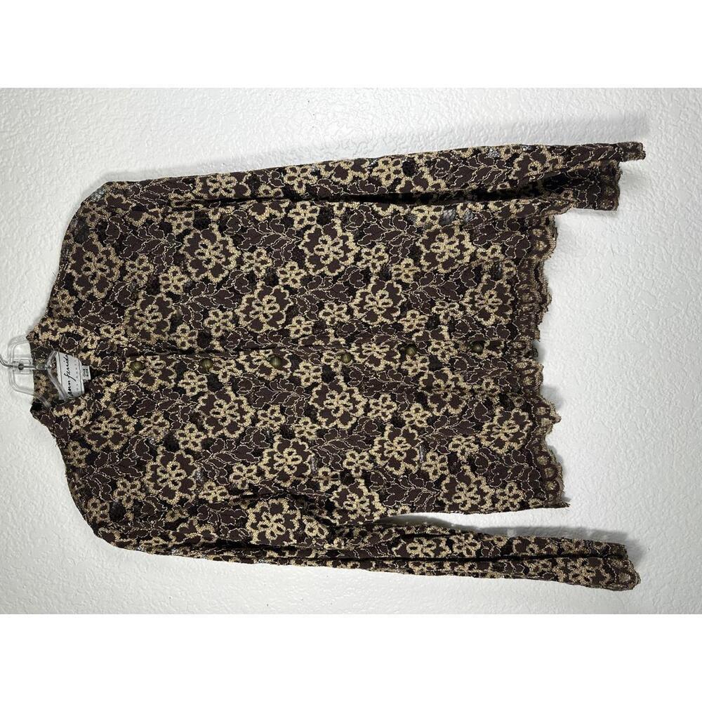 Women’s Lace Sheer Top Ann Ferriday Brown Floral One Size Party Club